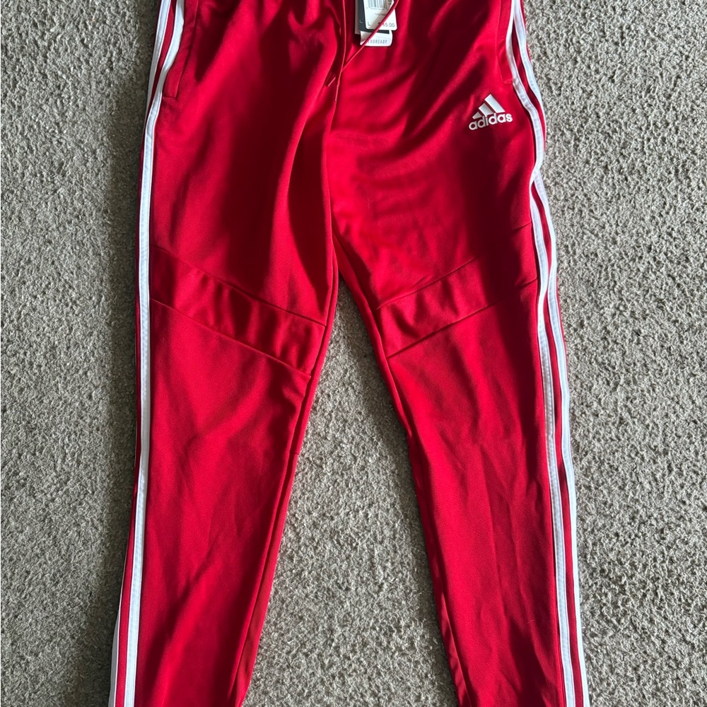 Adidas Men’s Red Joggers with White Stripes